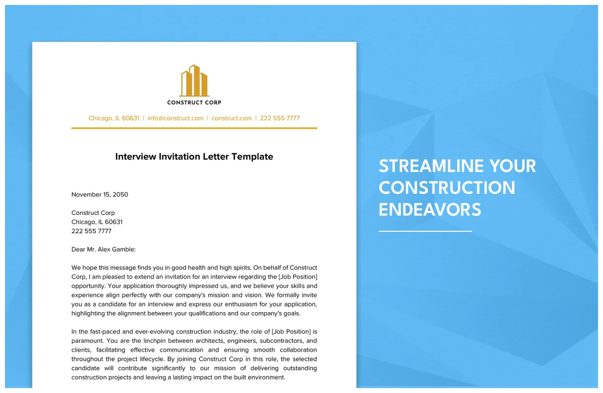 Interview invitation letter in word, google docs download template