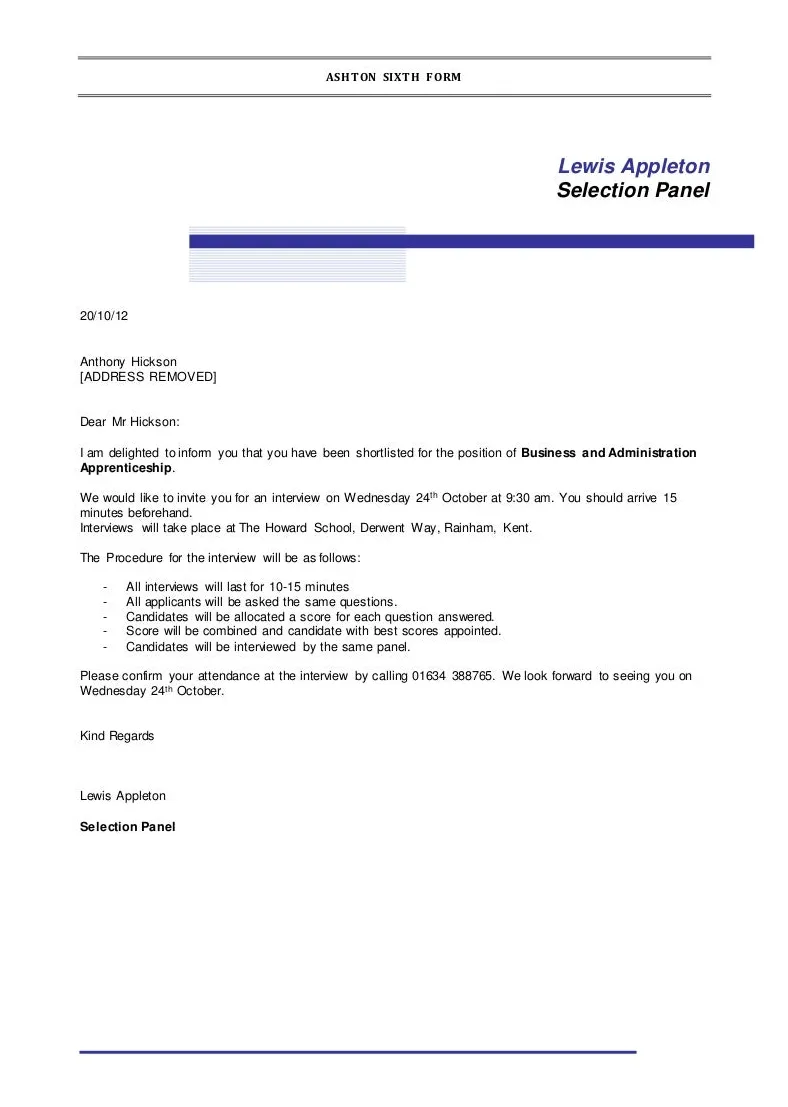 Acknowledgement of interview invitation