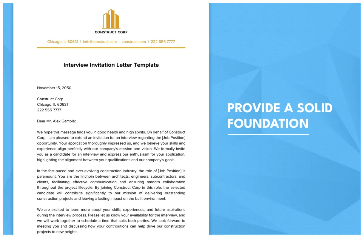 Interview invitation letter in word, google docs download template