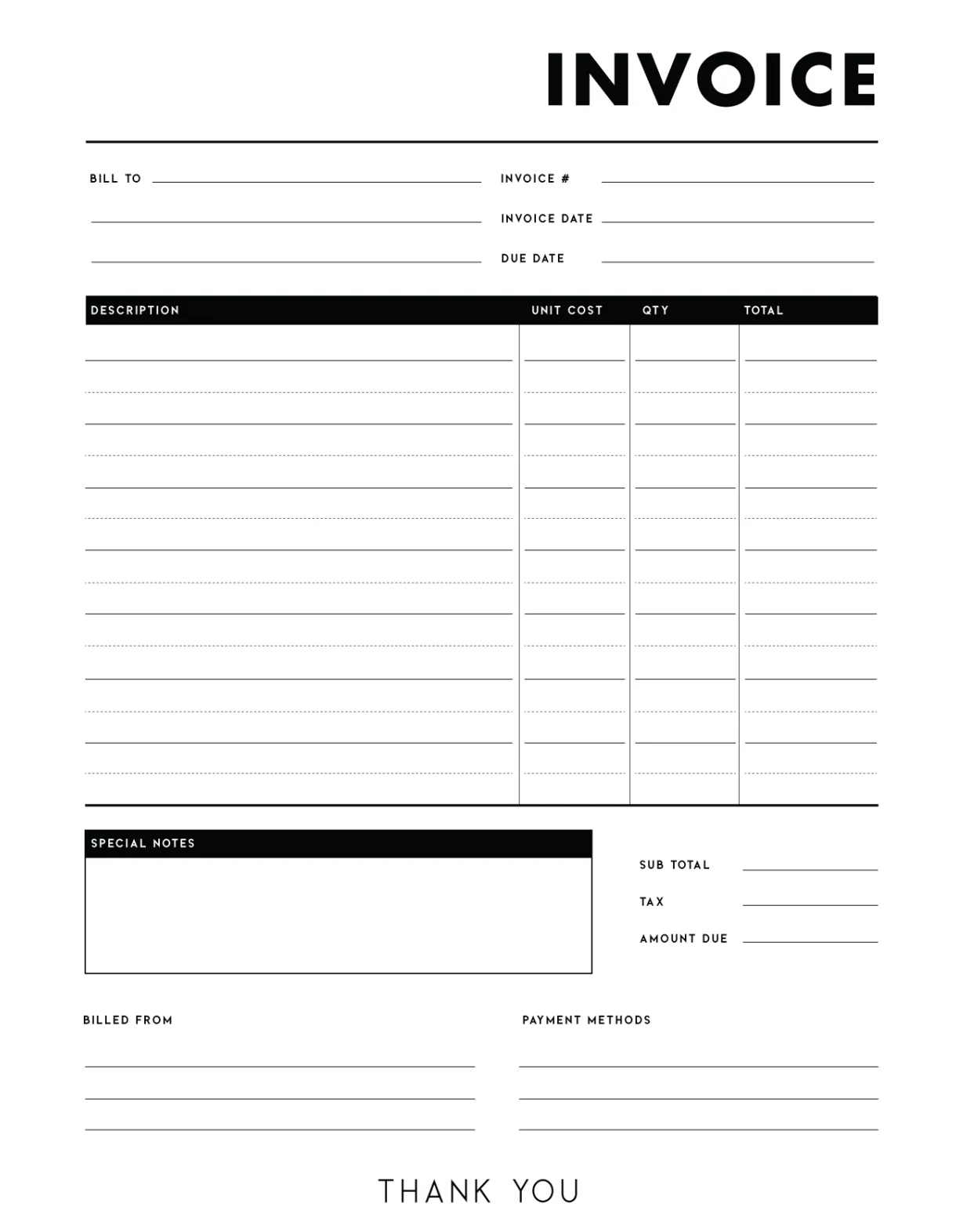 Editable printable proforma free printable