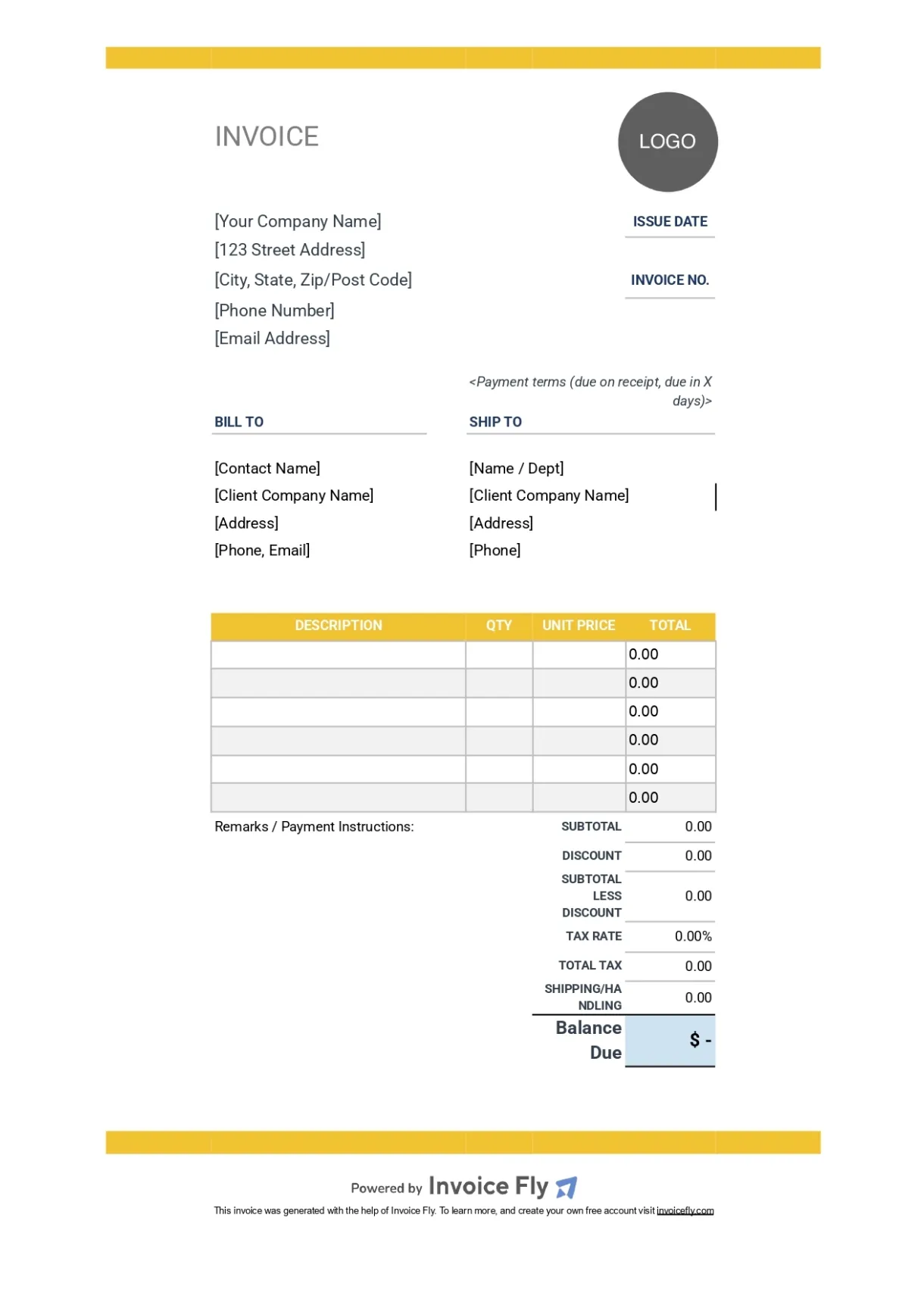 Free blank invoice fly
