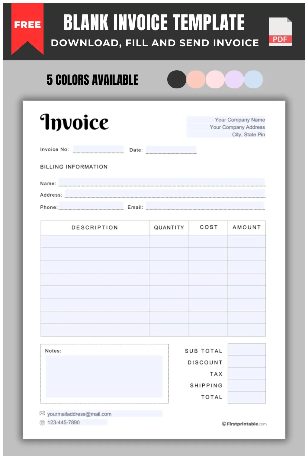 Free Invoice Template Blank Printable | Download