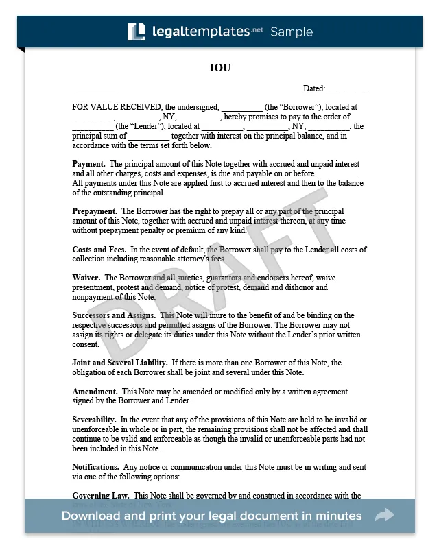 Free IOU Template | Create an IOU Form | LegalTemplates