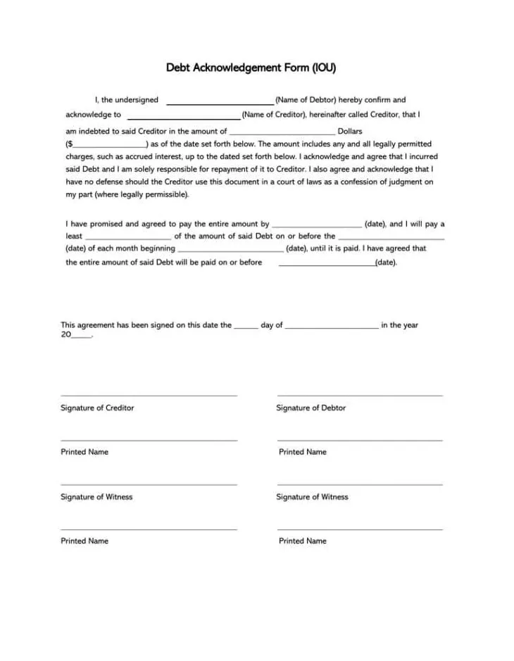 35+ Free IOU (I Owe You) & Debt Acknowledgment Forms