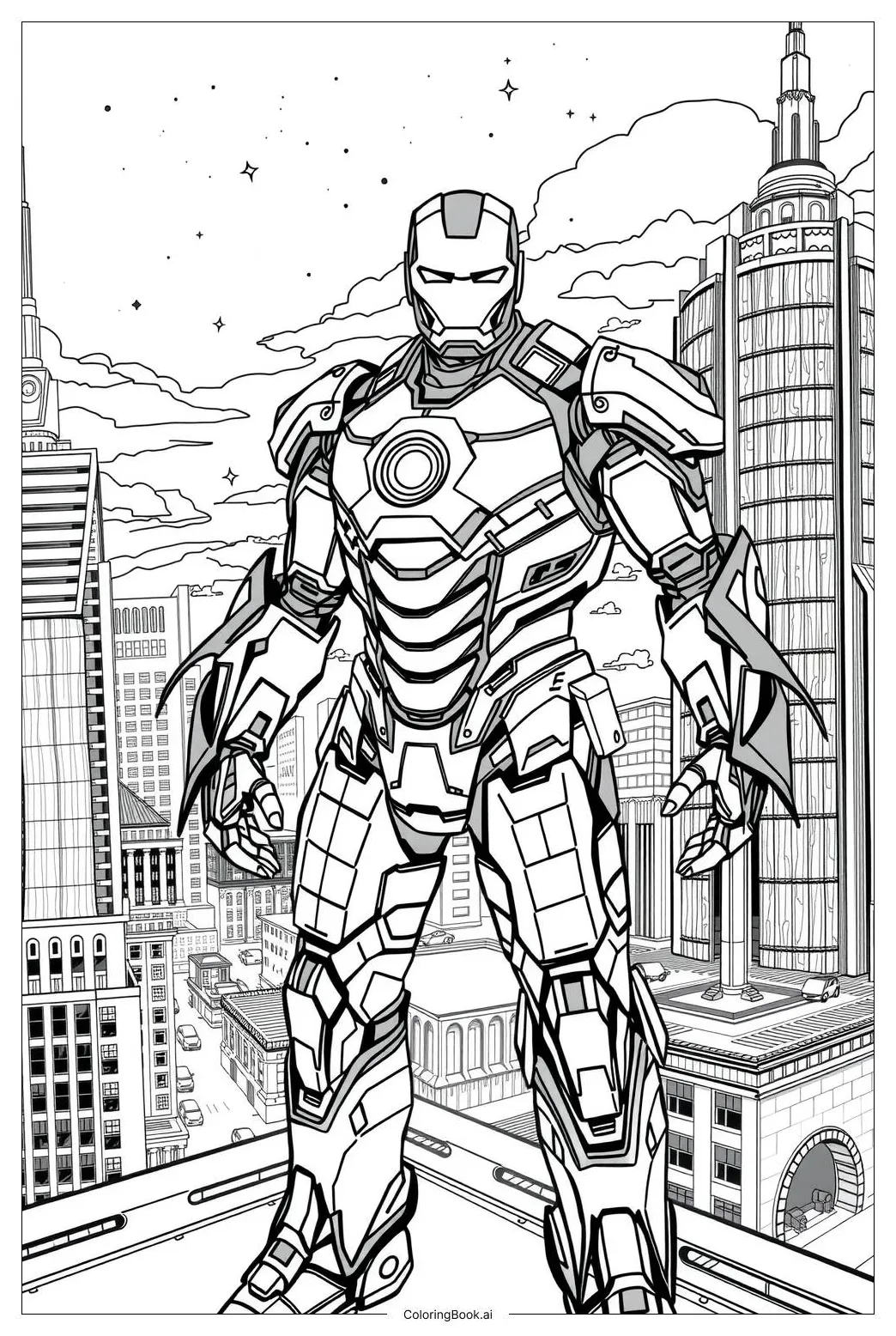 Iron man flying high coloring page free pdf&png printable
