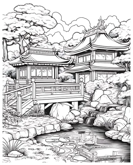 Premium Photo | Japanese Garden Coloring Page Illustration