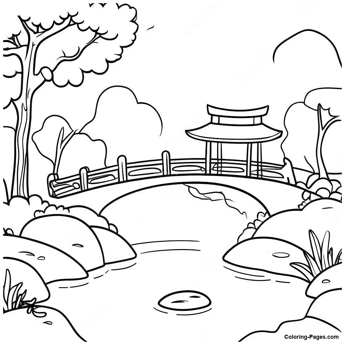 Traditional Japanese Garden Coloring Page | Coloring-Pages.com