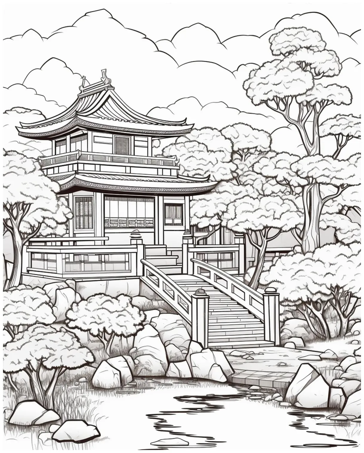 Premium Photo | Japanese Garden Coloring Page