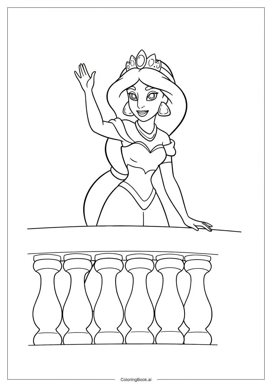 Jasmine waving from palace balcony coloring page free pdf&png printable printable coloring page