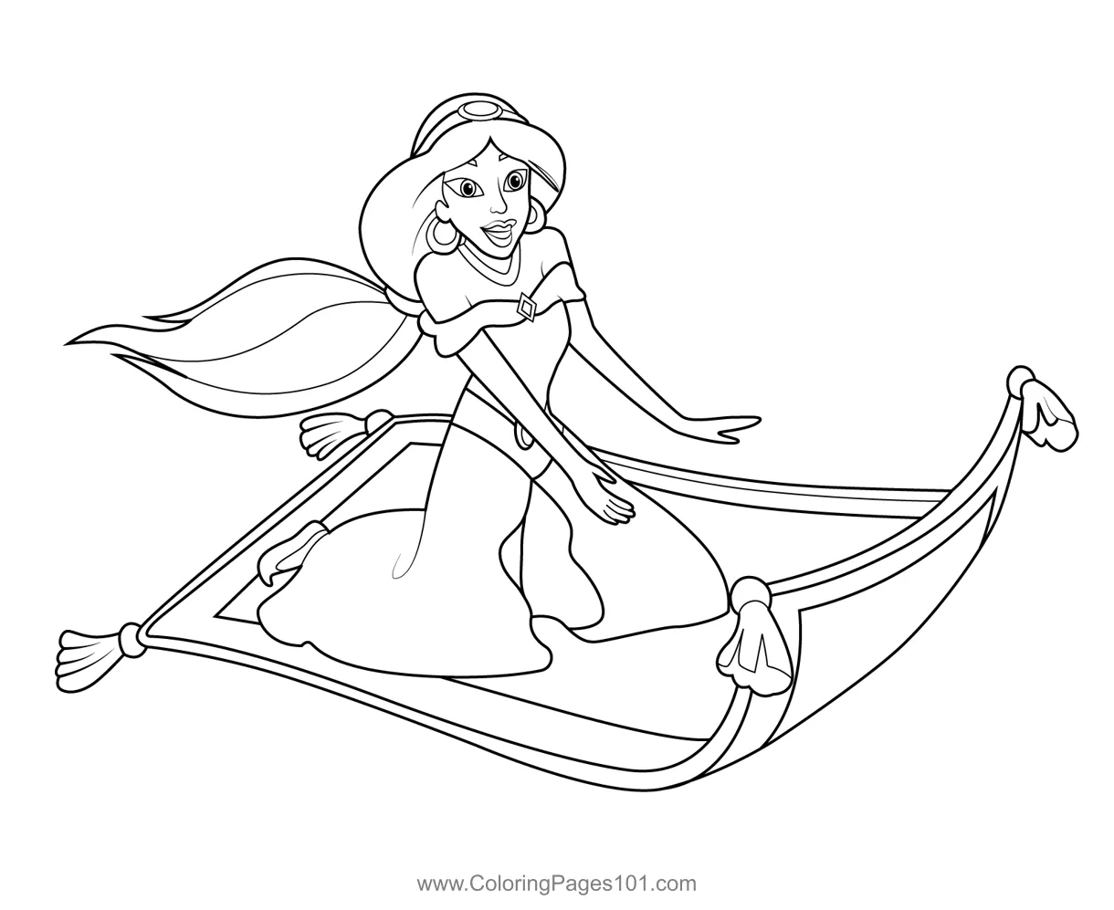 Jasmine on carpet coloring page for kids free jasmine printable