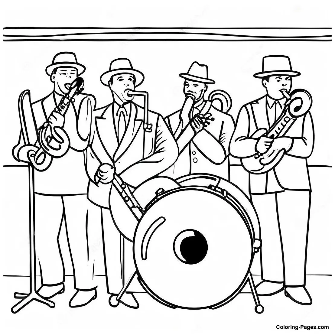 Jazz band performance coloring page coloring-pages