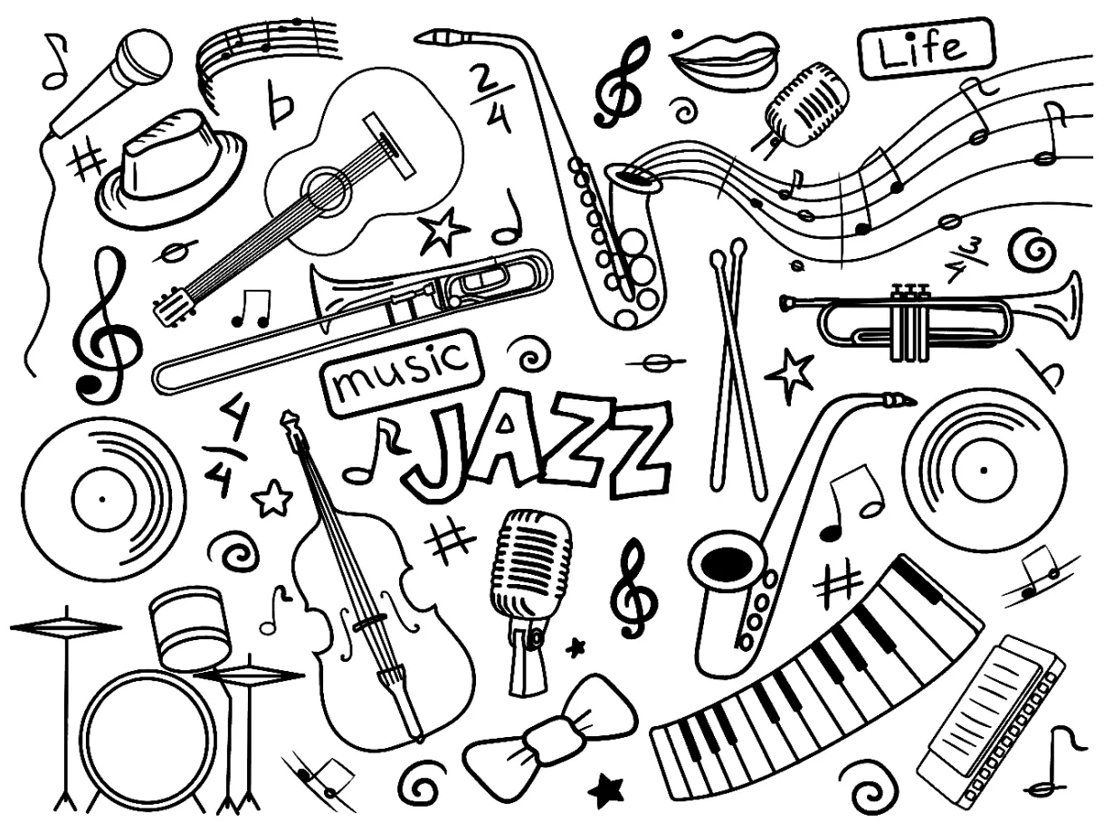Music jazz coloring page free printable coloring pages