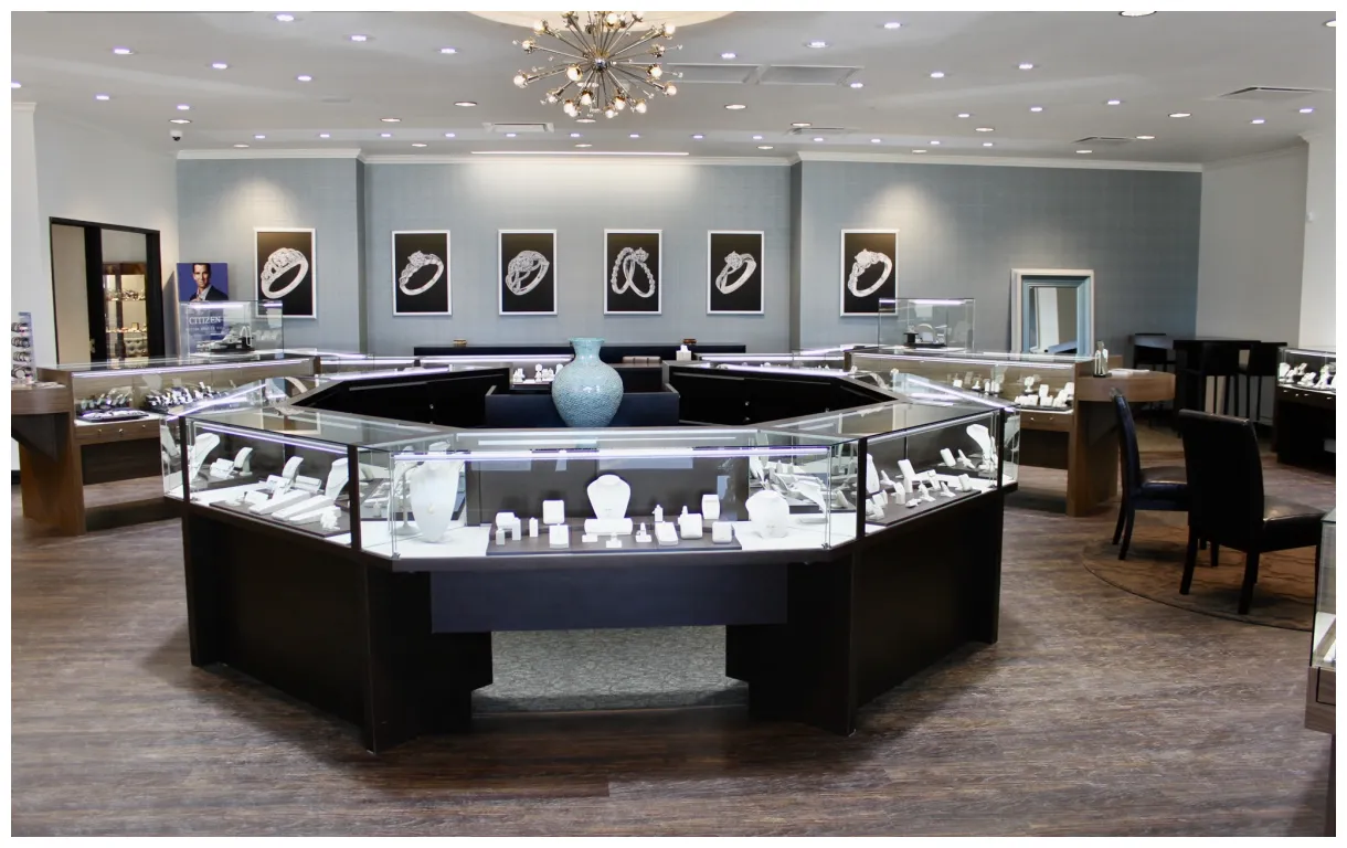 Let’s talk jewelry store design using accent walls to add an important