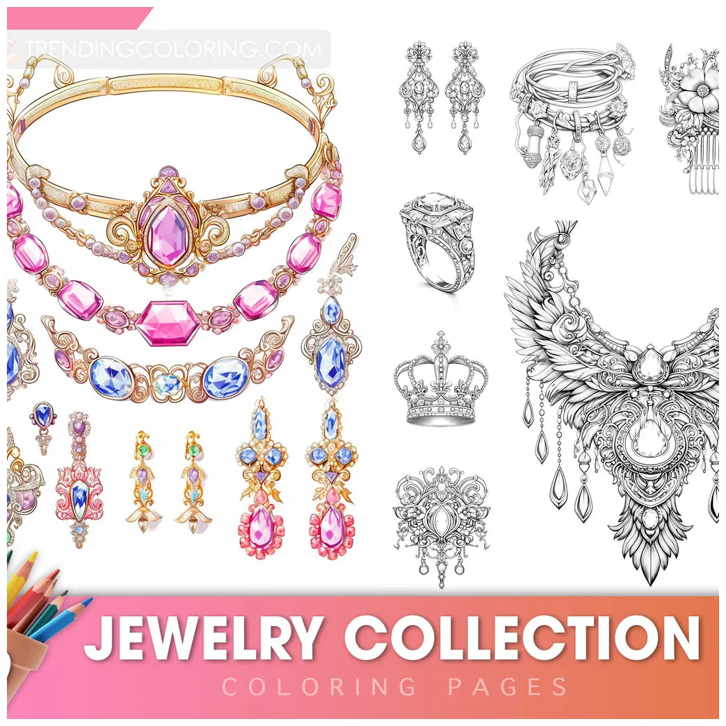 50 jewelry collection coloring pages instant download printable