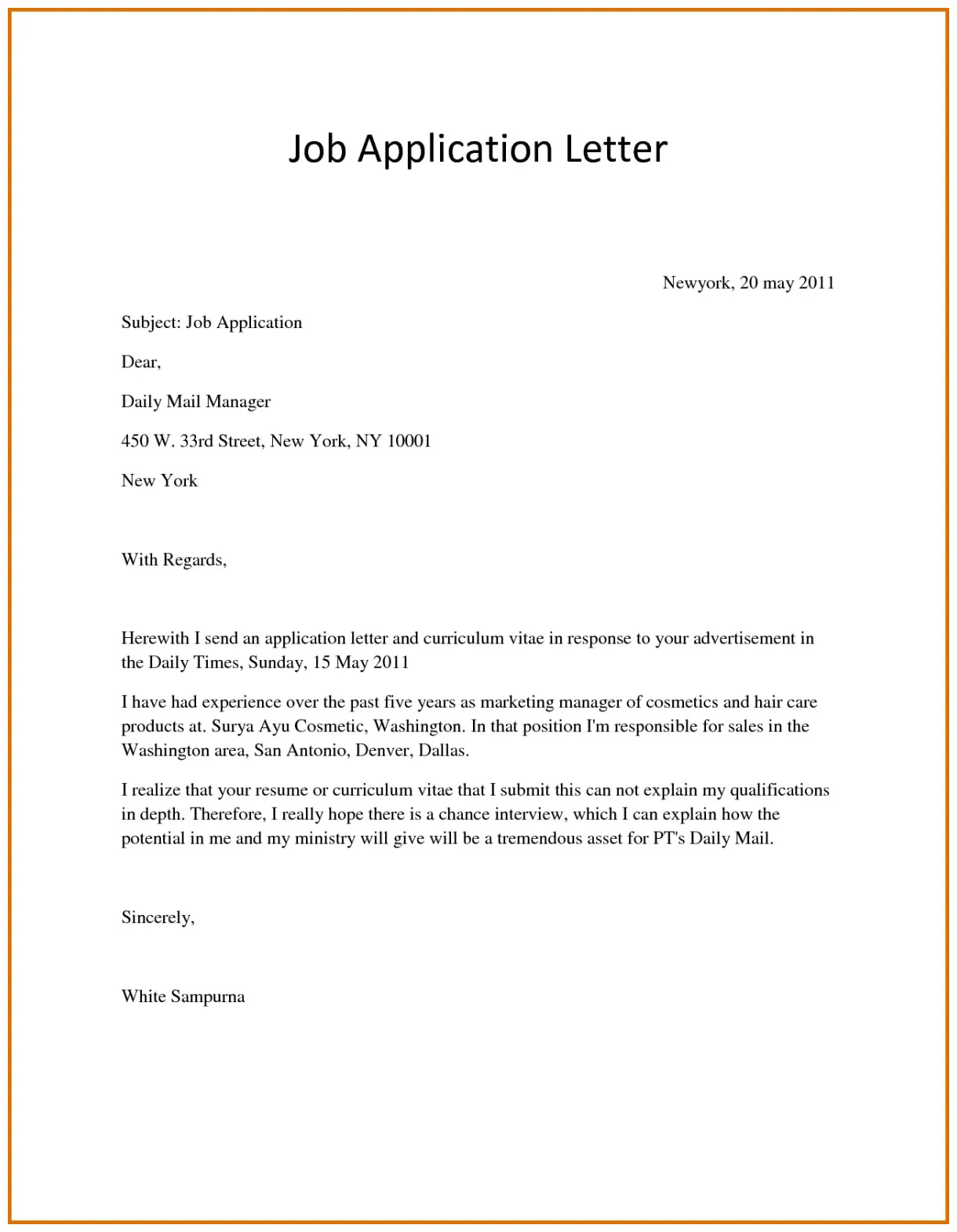 Application letter for a job vacancy mt home arts