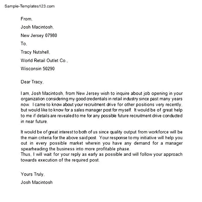 Email template for job inquiry