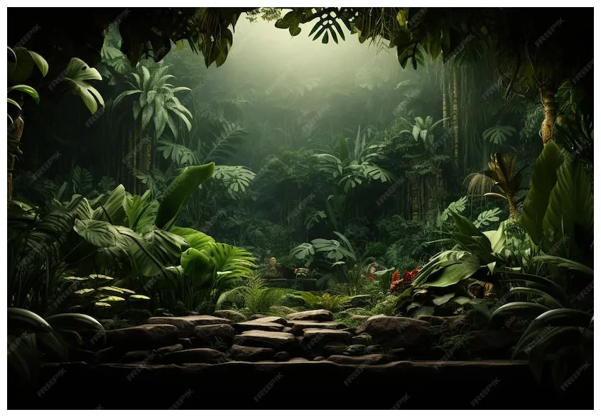 Premium beautiful jungle with border made of printable coloring page