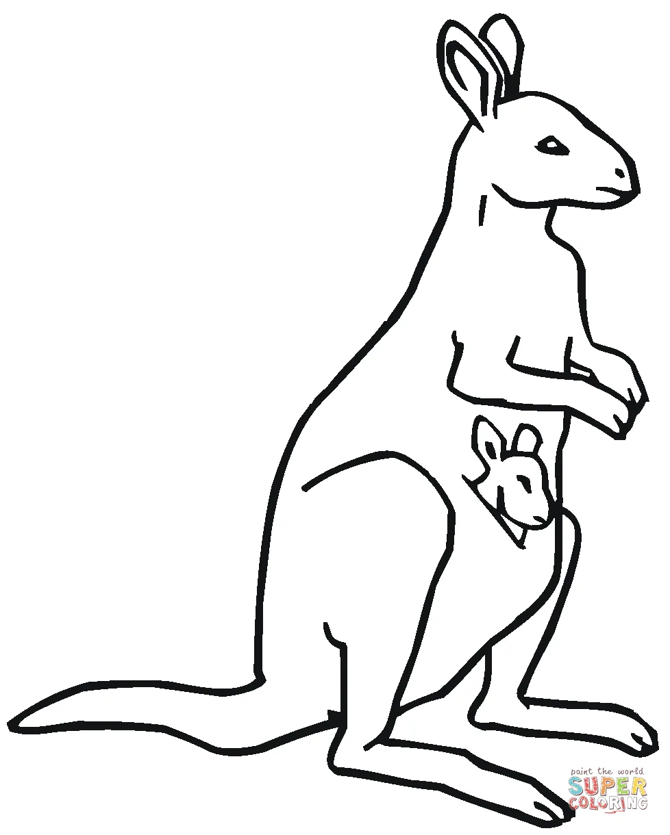 Baby kangaroo in mother's pouch coloring page free printable coloring