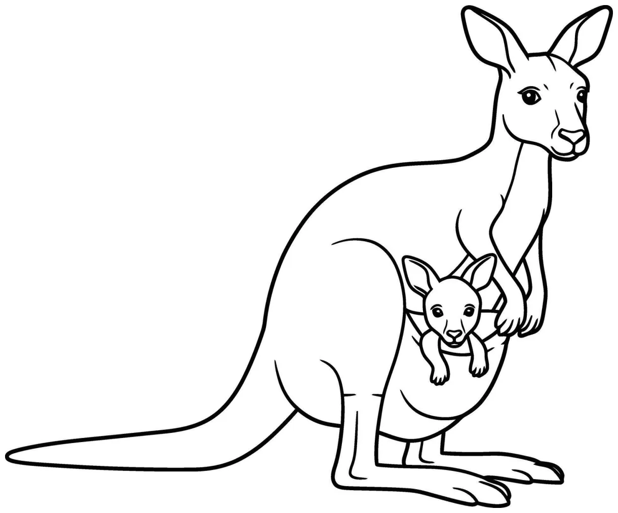 Coloring page of A kangaroo with her baby in her pouch coloring page