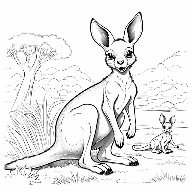 Premium ai kids coloring pages a kangaroo with baby in the pouch
