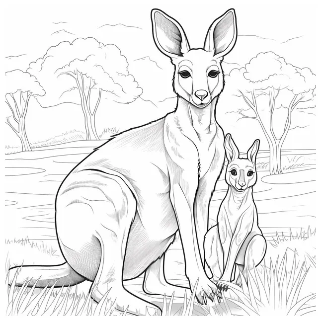 Premium ai kids coloring pages a kangaroo with baby in the pouch