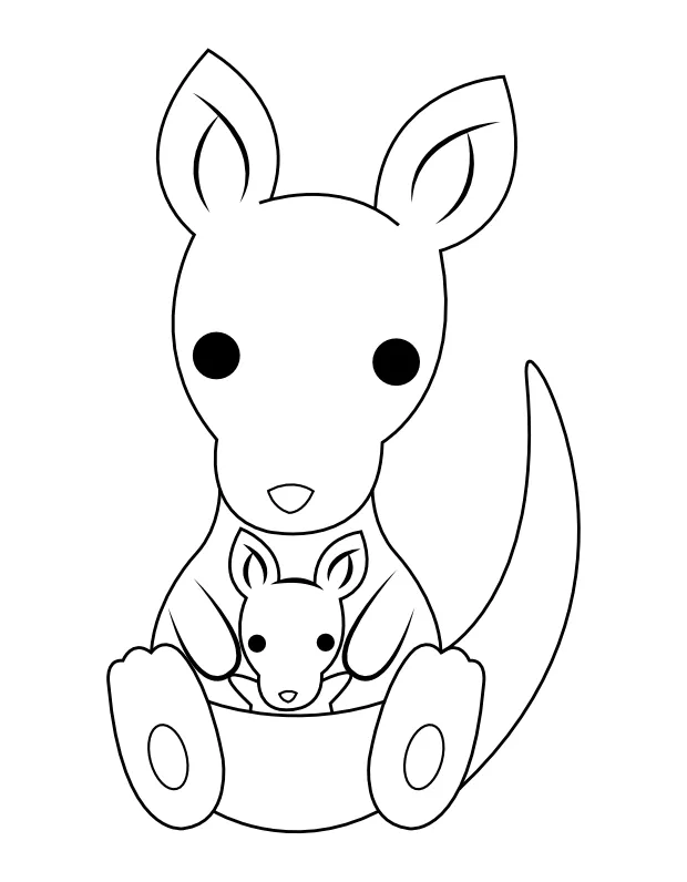 Printable kangaroo mom and baby coloring page