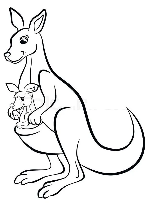 Printable kangaroo with baby kangaroo coloring pages for kids. free printable coloring page