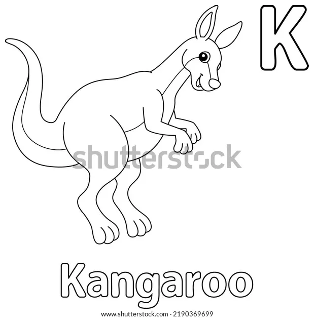 Jumping kangaroo alphabet abc coloring page stock vector