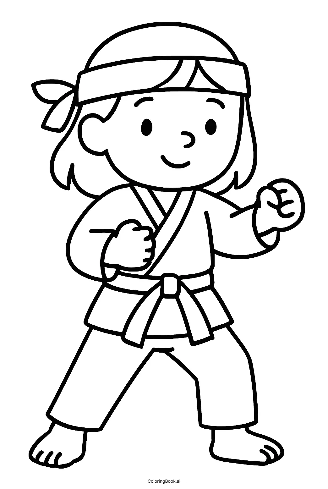 Easy karate kicking pose coloring page free pdf&png printable