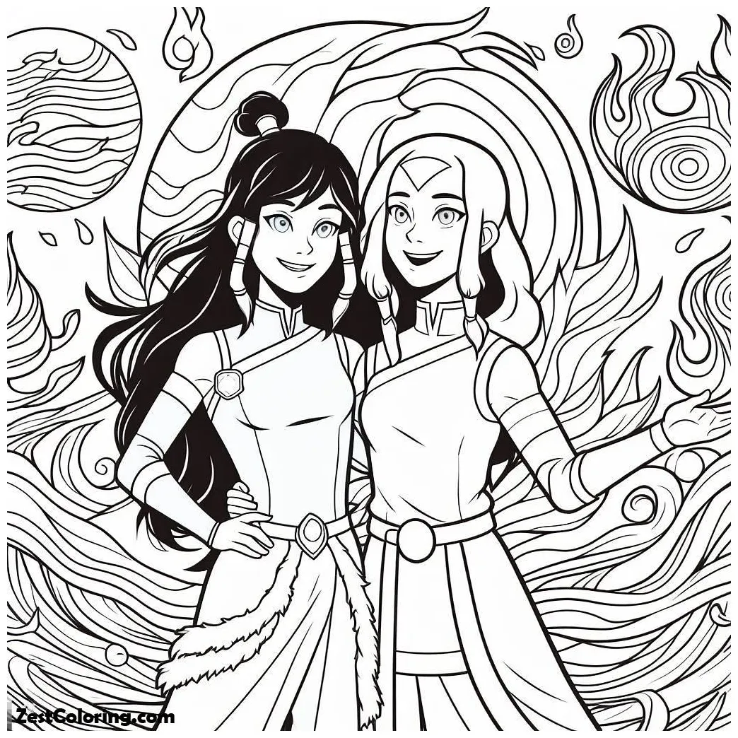 Korra And Katara Coloring Page : Coloring for Kids – Smart, Creative
