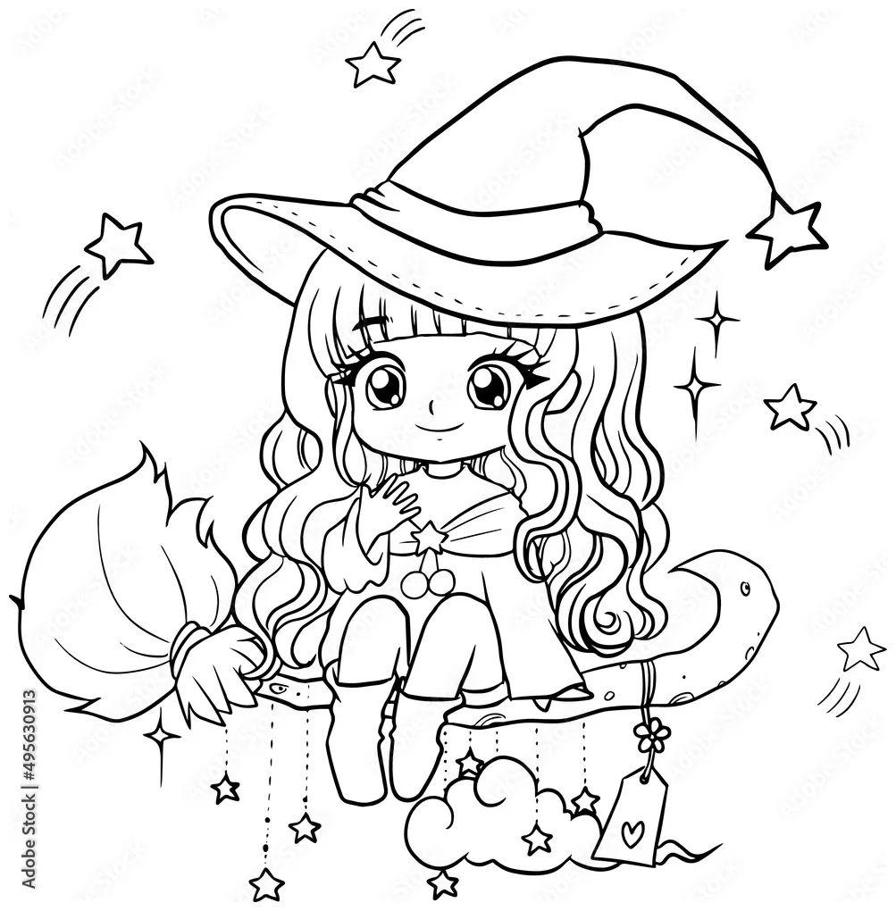 Coloring page cartoon kawaii manga illustration clipart kid drawing