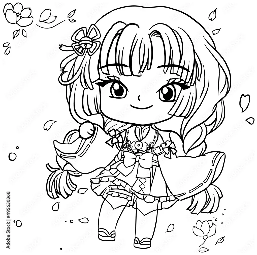 Coloring page cartoon kawaii manga illustration clipart kid drawing