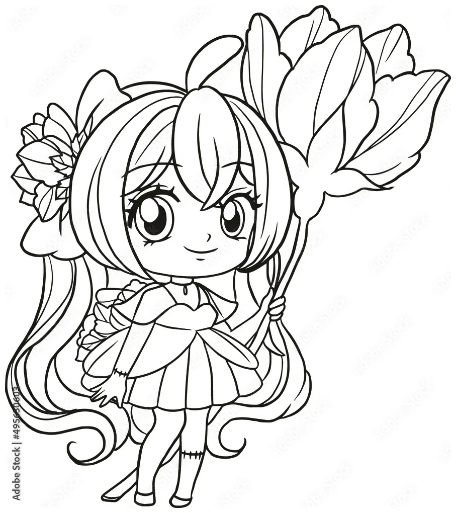 Coloring page cartoon kawaii manga illustration clipart kid drawing