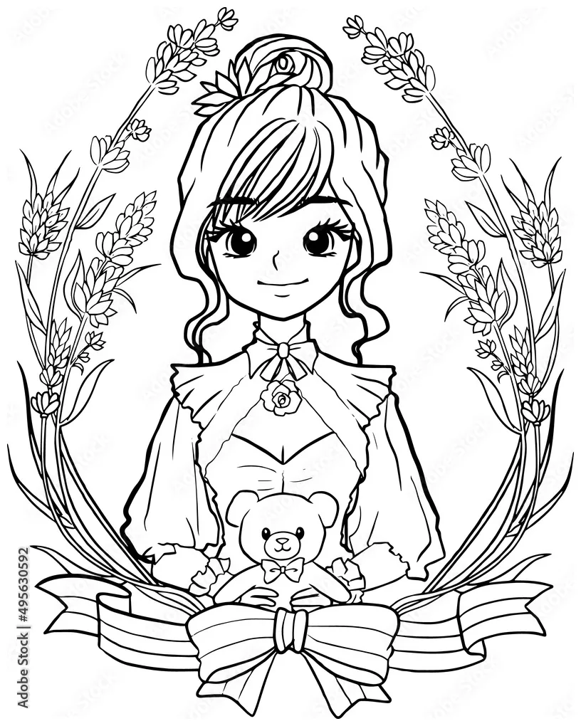 Coloring page cartoon kawaii manga illustration clipart kid drawing