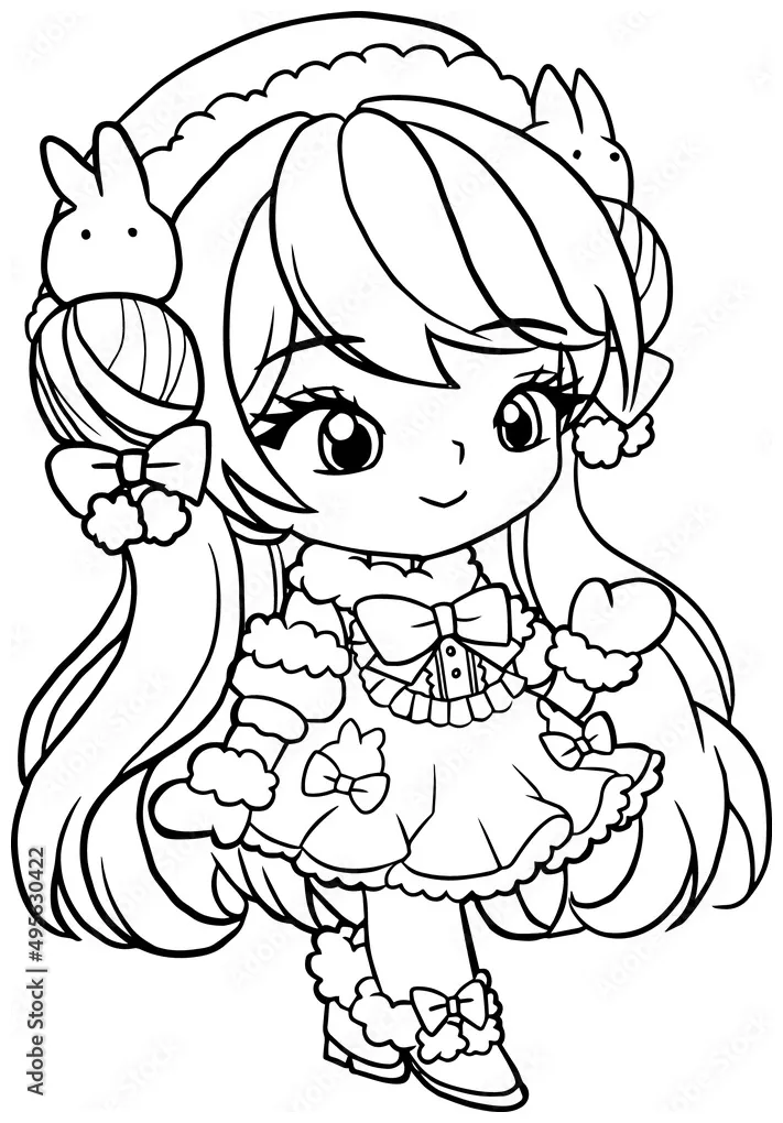 Coloring page cartoon kawaii manga illustration clipart kid drawing