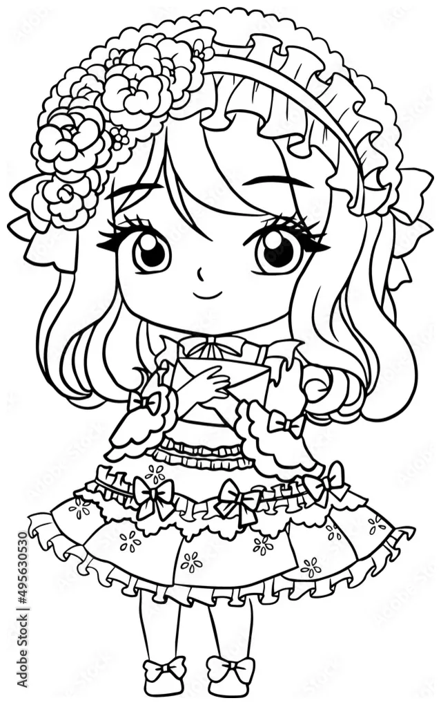Coloring page cartoon kawaii manga illustration clipart kid drawing