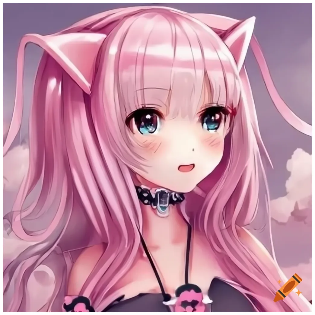 Kawaii pink neko cat anime girl on craiyon