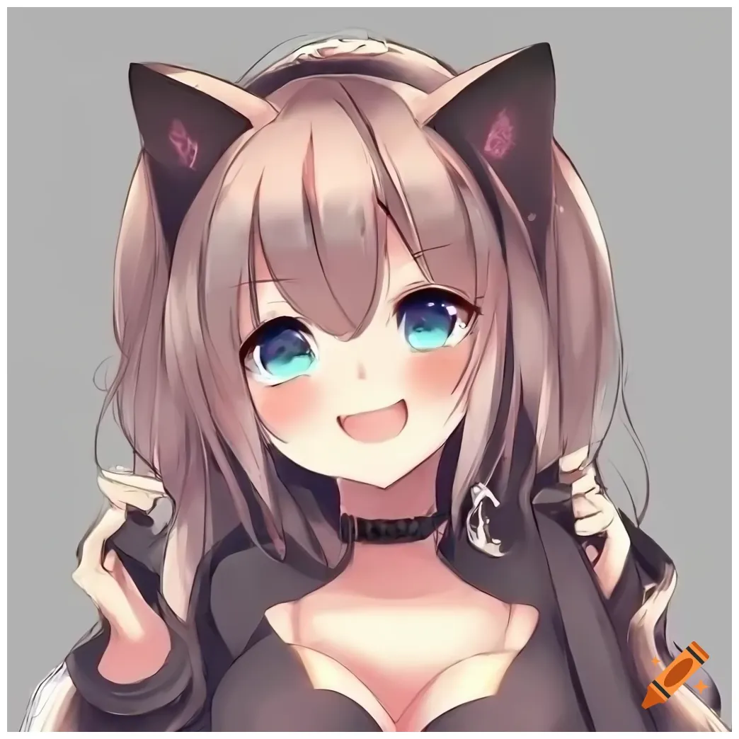 Cute anime neko girl with a big fluffy tail on craiyon