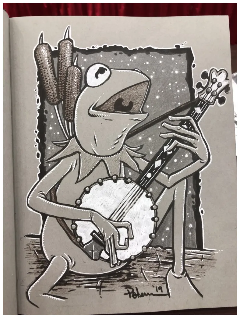 Kermit playing banjo printable coloring page
