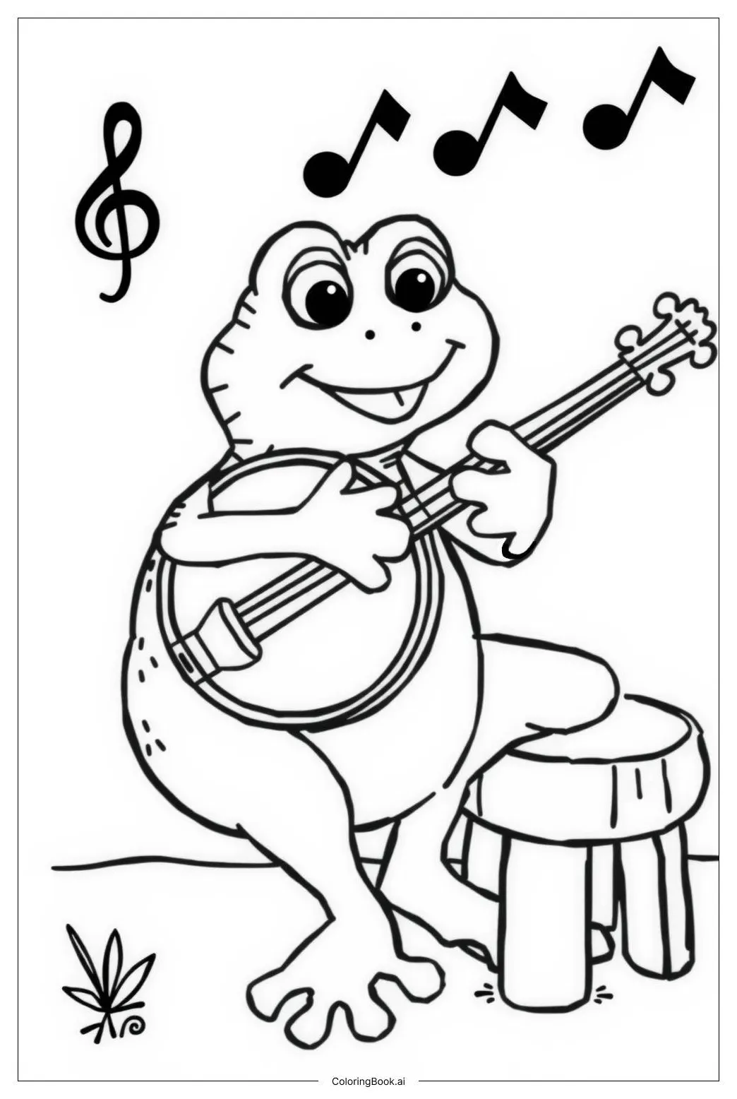 Kermit the frog playing a banjo coloring page free pdf&png printable
