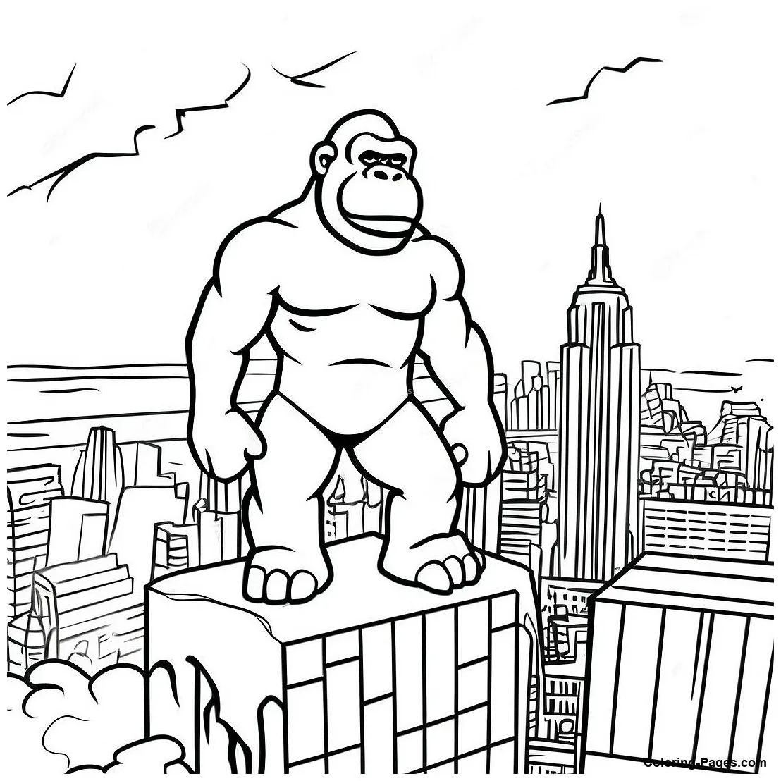 King kong on top of the empire state building coloring page coloring