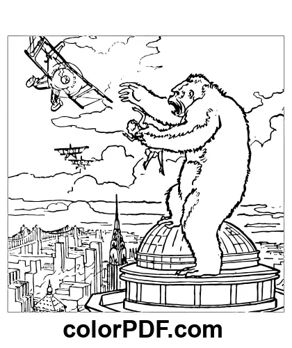 King kong empire state building scene coloring pages and books in pdf