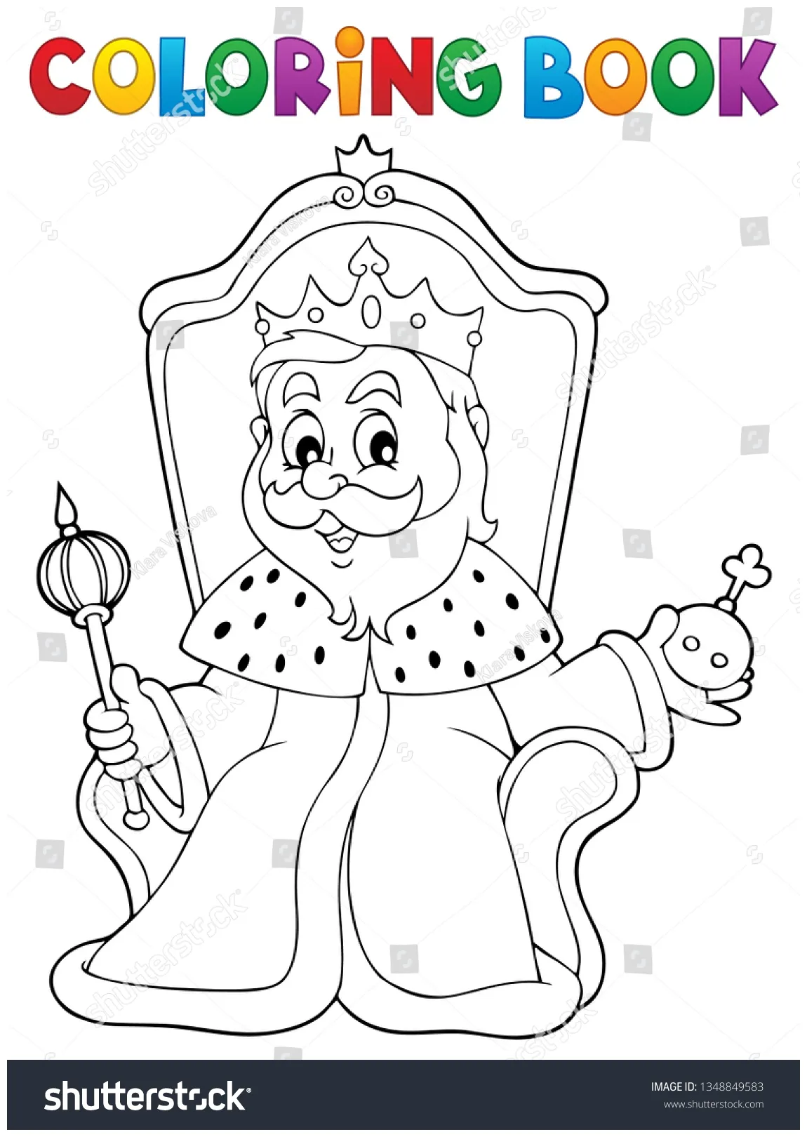 Coloring book king on throne theme stock vector