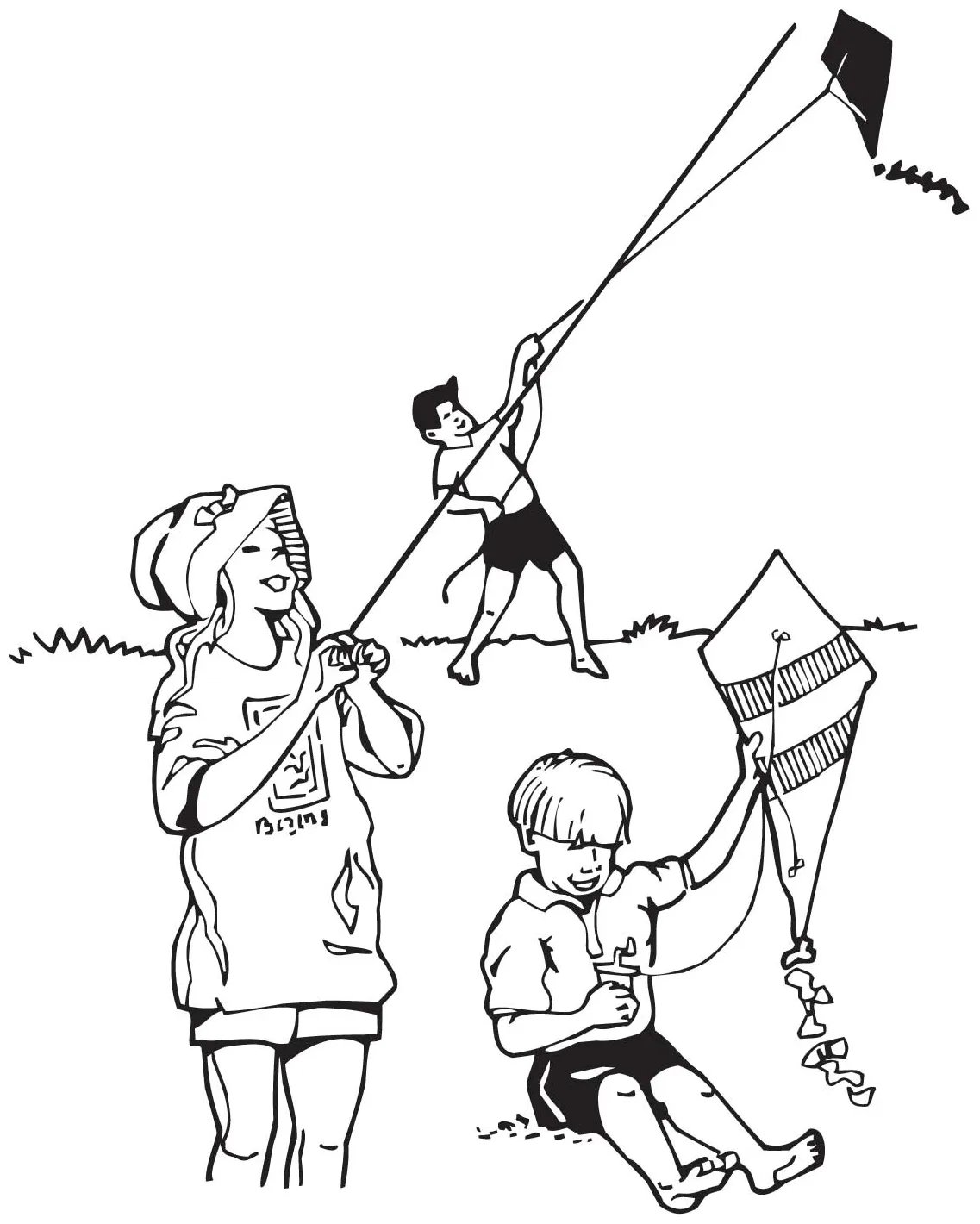 Kids flying kites coloring page coloring pages