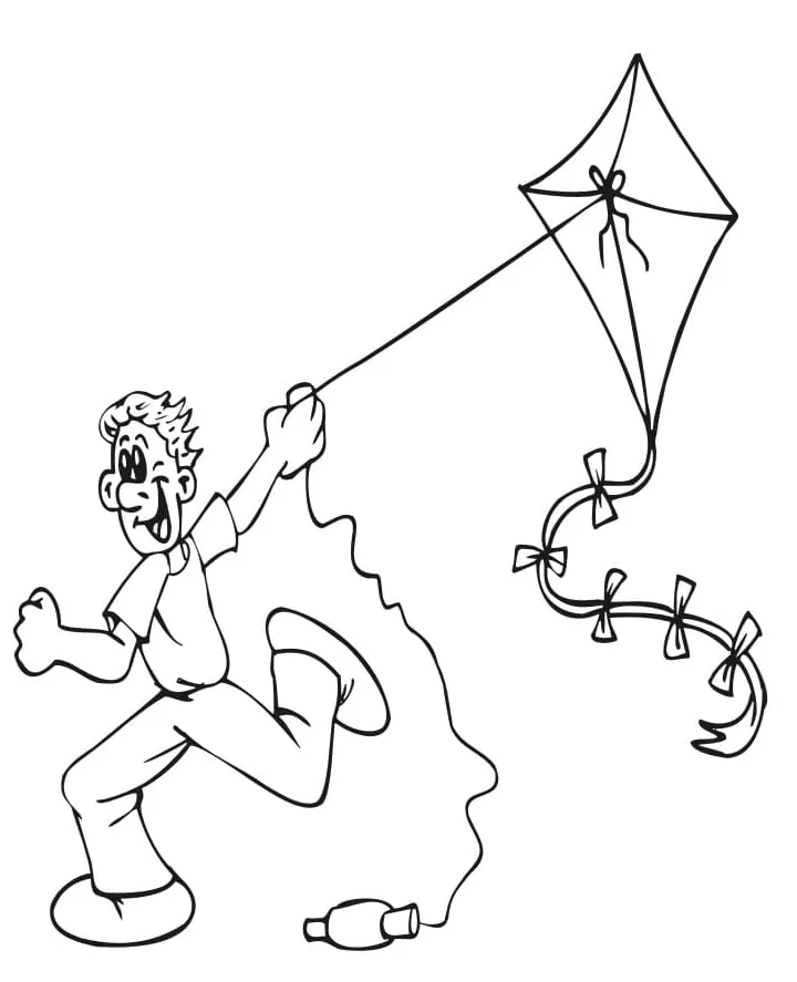 Boy is flying kite coloring page download, print or color online for free