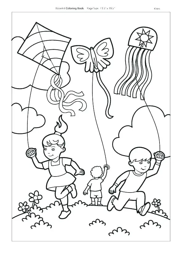 Kids flying kites coloring page coloring pages