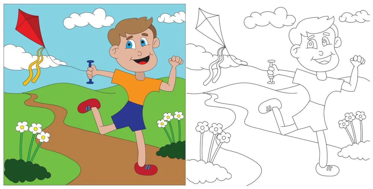 Kite coloring page vector art, icons, and graphics for