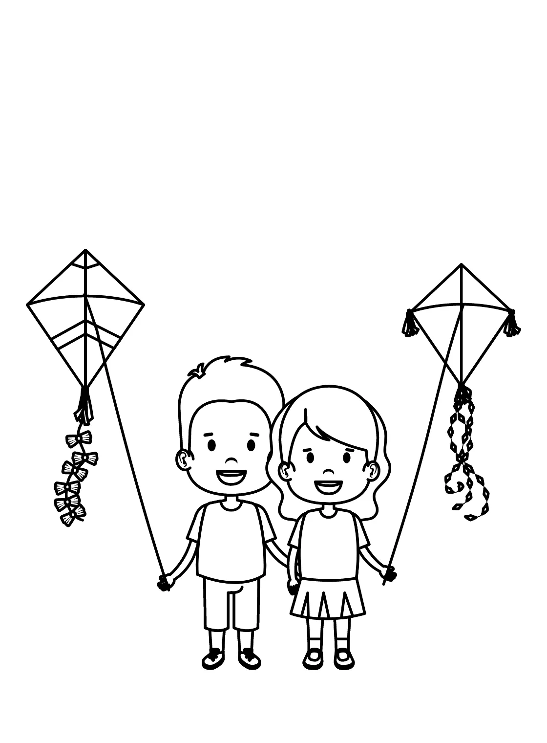 Boy and girl flying kite coloring page free printable coloring pages