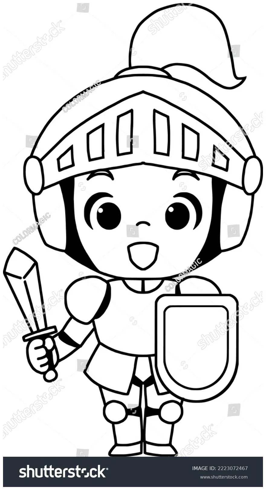 Coloring Page Cute Knight Wearing Armor Stock Vector (Royalty Free