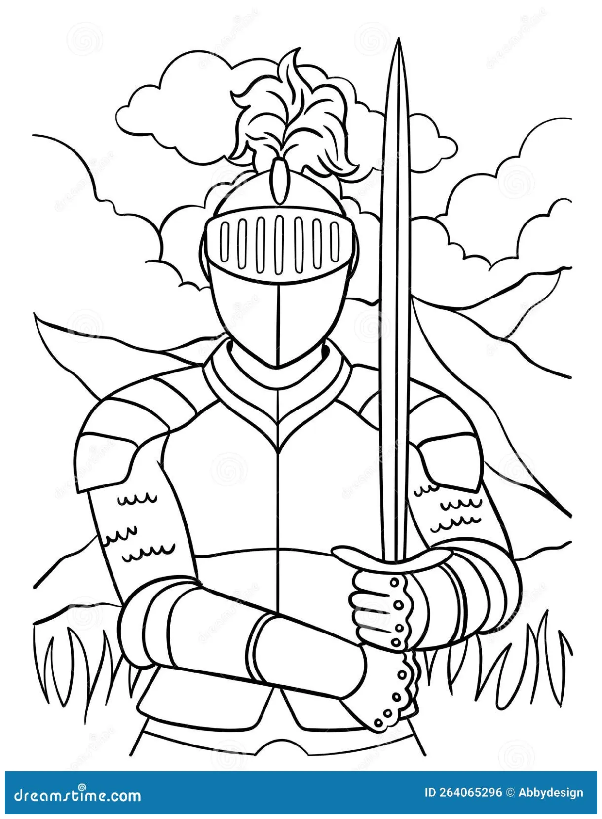 Knight in Armor Coloring Page for Kids Stock Vector - Illustration of